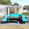 6-Piece Outdoor Patio PE Wicker Rattan Sofa Set Dining Table Set with Removable Cushions and Tempered Glass Tea Table for Backyard;  Poolside;  Deck