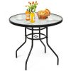 Patio Garden Round 32 Inch Tempered Glass Top Table Square Base Bracket  With Umbrella Hole