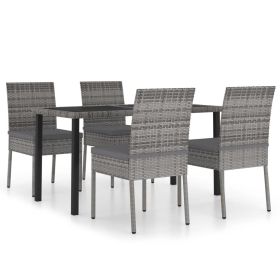 5 Piece Patio Dining Set Poly Rattan Gray (Color: Grey)