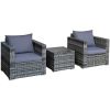 3 Pieces Patio Rattan Furniture Bistro Sofa Set with Cushioned