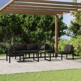 6 Piece Patio Lounge Set with Cushions Aluminum Anthracite (Color: Anthracite)