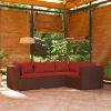 4 Piece Patio Lounge Set with Cushions Poly Rattan Brown