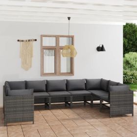 9 Piece Patio Lounge Set with Cushions Poly Rattan Gray (Color: Grey)