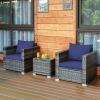 3 Pieces Patio Rattan Furniture Bistro Sofa Set with Cushioned