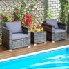 3 Pieces Patio Rattan Furniture Bistro Sofa Set with Cushioned