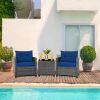 3 Pieces Outdoor Wicker Conversation Set with Tempered Glass Tabletop