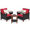 3 Pieces Patio Rattan Furniture Set with Washable Cushion and Acacia Wood Tabletop