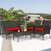 4 Pieces Patio Rattan Cushioned Sofa Set with Tempered Glass Coffee Table