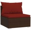 5 Piece Patio Lounge Set with Cushions Poly Rattan Brown