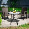 Patio Garden Round 32 Inch Tempered Glass Top Table Square Base Bracket  With Umbrella Hole