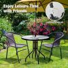 Patio Garden Round 32 Inch Tempered Glass Top Table Square Base Bracket  With Umbrella Hole