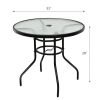 Patio Garden Round 32 Inch Tempered Glass Top Table Square Base Bracket  With Umbrella Hole