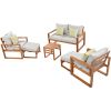 Outdoor Patio Wood 6-Piece Conversation Set; Sectional Garden Seating Groups Chat Set with Ottomans and Cushions for Backyard; Poolside; Balcony