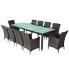 11 Piece Patio Dining Set with Cushions Poly Rattan Brown