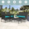 4 Pieces Patio Rattan Cushioned Sofa Set with Tempered Glass Coffee Table