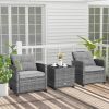 3 Pieces Outdoor Wicker Conversation Set with Tempered Glass Tabletop