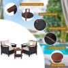 3 Pieces Patio Rattan Furniture Set with Washable Cushion and Acacia Wood Tabletop