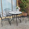 Patio Garden Round 32 Inch Tempered Glass Top Table Square Base Bracket  With Umbrella Hole