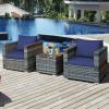 3 Pieces Patio Rattan Furniture Bistro Sofa Set with Cushioned