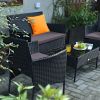 4 Pieces Patio Rattan Cushioned Sofa Set with Tempered Glass Coffee Table