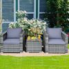 3 Pieces Patio Rattan Furniture Bistro Sofa Set with Cushioned