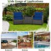 3 Pieces Outdoor Wicker Conversation Set with Tempered Glass Tabletop