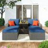 Patio Furniture Sets, 3-Piece Patio Wicker Sofa with Cushions, Pillows, Ottomans and Lift Top Coffee Table