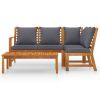 4 Piece Patio Lounge Set with Cushion Solid Acacia Wood