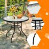 Patio Garden Round 32 Inch Tempered Glass Top Table Square Base Bracket  With Umbrella Hole