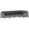 5 Piece Patio Lounge Set with Cushions Gray Poly Rattan