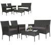 4 Pieces Patio Rattan Cushioned Sofa Set with Tempered Glass Coffee Table