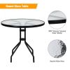 Patio Garden Round 32 Inch Tempered Glass Top Table Square Base Bracket  With Umbrella Hole