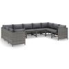 9 Piece Patio Lounge Set with Cushions Poly Rattan Gray